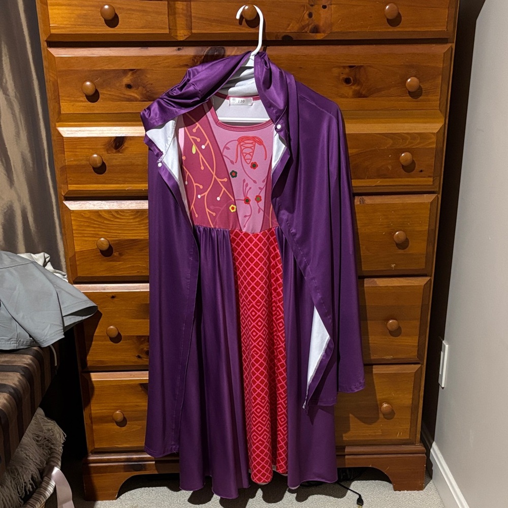 Purple Hooded Cape with Red Dress